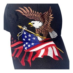 USA Flag Patriotic Eagle Shadow Adjustable Embroidered Black Acrylic Cap Hat
